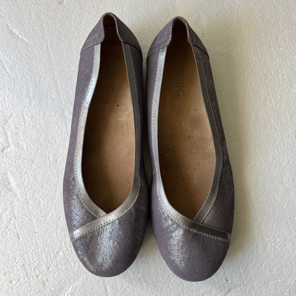 VIONIC Spark Caroll Pewter Snakeskin Shimmer Leather Ballet Flat 9.5 Comfort